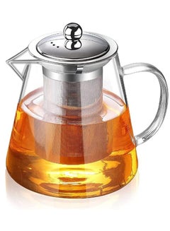 Buy Glass Teapot Stainless Steel Strainer Teapot Heat Resistant Teapot with Removable Infuser and Handle (Round 1300ml) in UAE