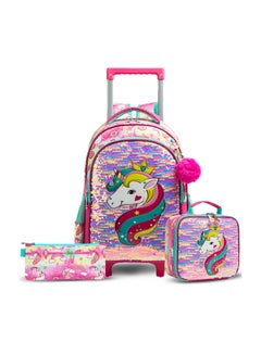 اشتري Eazy Kids 16" Set of 3 Trolley School Bag Lunch Bag & Pencil Case Unicorn-Pink في السعودية