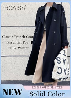 Buy Women's Mid-Length Trench Coat With Wide Belt Oversized Lapel Women's Raglan Sleeves Neck Windbreaker Drape Trench Straight Shoulder Long Sleeves in Saudi Arabia