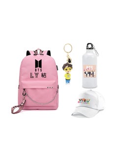 Buy BTS 4in1 Combo - Backpack - Cap - Keychain and Water Flask for True BTS Fans and Merchandise Gifts - Casual Shoulder Bag Travel with USB Charging Port For Girls in UAE