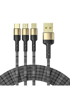 Buy Braided 3-in-1 USB Data Cable  Fast Charging Cable For IPhone x 2 + Type-C + Micro USB Data Sync Charging Cable For Samsung s9 s8 Plus Note 9 8 3.5A 2M Golden\Black in Saudi Arabia
