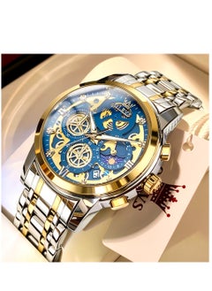 Buy Watches For Men Fashion Stainless Steel Quartz Chronograph Water Resistant Watch Silver in Saudi Arabia