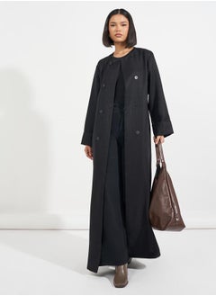 Buy Tweed Maxi Abaya with Button Detail in Saudi Arabia