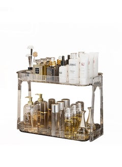 اشتري Bathroom organizer countertop, 2-layer spice rack/cosmetics organizer/storage rack for bathroom, kitchen, living room, bedroom, dressing table Clear في السعودية