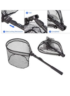 Buy Fishing Spinning Landing Net, ELECDON Portable Folding Wading Net One Hand Foldable & Telescopic Easy Clean Rubber Mesh Frame Handle Tangle Proof Net, Durable Material Mesh, Safe Fish, 1 Pack in Saudi Arabia