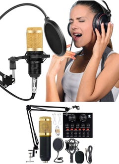 اشتري Podcast Condenser Microphone Bundle with v8 Sound Card/Condenser Studio Microphone for Laptop Computer Vlog Living Broadcast Live Streaming في الامارات