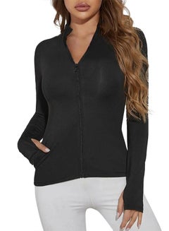 Buy Sport Jacket - Long Sleeve Top Full Zipper T-shirt With Side Pockets And Thumb Hole For Women in Egypt