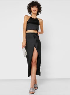 Buy Tie Detail High Waist Wrap Skirt in Saudi Arabia