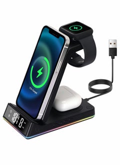 اشتري Wireless Charger, 5 in 1 Foldable QI Fast Charging Station Compatible iPhone 13 12 11 Pro Max XS MAX/XR/XS/X/8/SE, for iWatch Series 7/6/5/4/3/2/SE, AirPo Pro/3/2 Black في الامارات