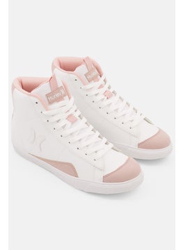 Buy Women High Top Lace Up Sneakers, White/Beige in Saudi Arabia