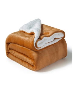 Buy Sherpa Blanket Single Size Twin Plush Throw Bed Blanket, 160X220cm, Flannel Fleece Reversible Lamb Blanket, Golden Beige in UAE