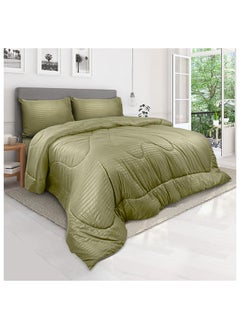 اشتري Down Alternative Comforter  Set -Ultra Soft Brushed Stripe Microfiber Fabric, 200GSM Soft Fibersheet Filling, Size : Double  220 x 240cm , Color: Olive في الامارات