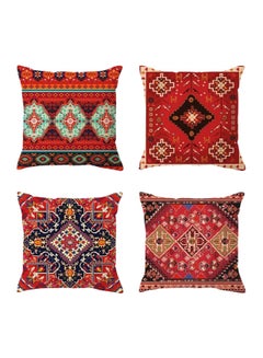 Buy Cushion Covers, 4 Pcs 18x18 Inches Boho Red Outdoor Decorative Pillow Covers, Abstract Persian Carpet Pattern, Novel Persian Carpet Pattern for Sofa Couch Square Cushion Covers 45x45cm in UAE
