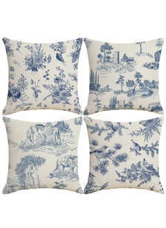 اشتري Toile Throw Pillow Covers 18x18 inch Set of 4 French Country Pillow Cases Vintage Blue Chinoiserie Decorative Cushion Covers for Sofa Living Room في السعودية