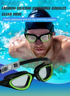 Buy Swim Goggles for Adult with Soft Silicone Gasket, Anti-fog No Leaking Clear Vision Pool Goggles, Swimming Glasses for Men Women, Black Green in UAE