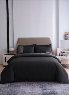 Buy Premium 6 Pieces King Size Duvet Cover with Velvet Decor, Black Color. in UAE