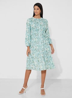 Buy Aila Printed Flounce Midi Dress in UAE