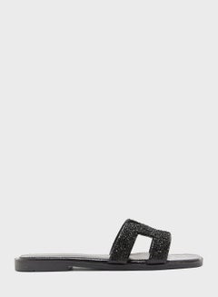 Buy Diamante Edge Cutout Flat Sandal Black in Saudi Arabia