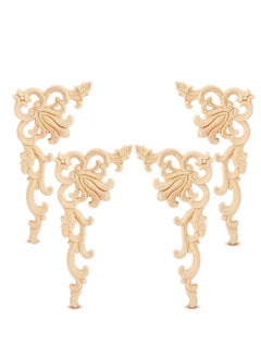 اشتري 4 Pcs Wood Appliques, Onlays Decorative DIY Wood Appliques and Furniture Unpainted Wood Carved Corner Onlay Applique for Cabinet Door Bed Wardrobe Furniture في الامارات