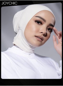 Buy Solid Color Modal Skin-friendly Highly Elastic Mercerized Cotton Women's Hijab Muslim Headwear Wearable Traditional Wear Fashion Adjustable Head Scarf White for All Seasons in Saudi Arabia