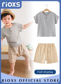 Buy Toddlers Boys 2pcs T-Shirt and Pants Sets Cotton Linen Summer Short Sleeve Harem Pant Children Comfortable Clothing Pants Sets in UAE