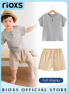 Buy Toddlers Boys 2pcs T-Shirt and Pants Sets Cotton Linen Summer Short Sleeve Harem Pant Children Comfortable Clothing Pants Sets in UAE