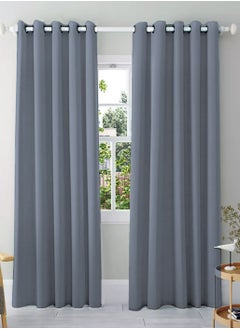 Buy Amali 2 Blackout curtains for living room Decor or bedroom window, noise reduction and light blocking with 16 Grommets in 2 panels long 274cm and 127cm in width Dark Grey in UAE