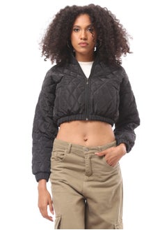 اشتري Black Quilted Cropped Bomber Jacket with Hem في مصر