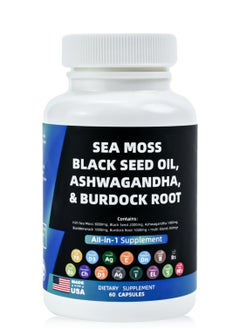 اشتري Sea Moss 350mg Black Seed Oil 300mg Ashwagandha 200mg Turmeric 100mg Bladderwrack 100mg Burdock 100mg & Vitamin C & D3 with Elderberry Manuka Dandelion Yellow Dock Iodine Chlorophyll ACV في السعودية