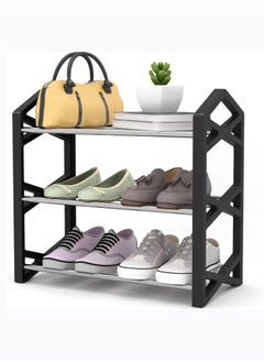 Buy 3-Tier Shoe Rack Organizer Multifunctional Sturdy Steel Shoes Shelf Storage Stackable Stand Footwear Display Shelf for Living Room Bedroom X Shape Frames (3-Tier Black Shoe Rack) in Saudi Arabia