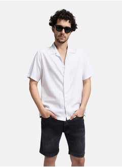 Buy Solid Resort Collar Short Sleeve Casual Shirt in Saudi Arabia