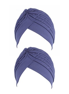 Buy 2 Pcs Turbans for Women Soft Turban Head Wrap Pleated Beanie Cap (Dark Blue) in Saudi Arabia