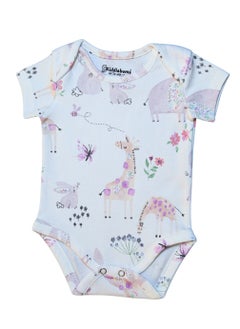 Buy Kiddiebumz 100% Super Soft Cotton, Short Sleeves Unisex Baby Romper/Bodysuit/Onesie, Zoo Animals Print, New Born To 24 Months in UAE