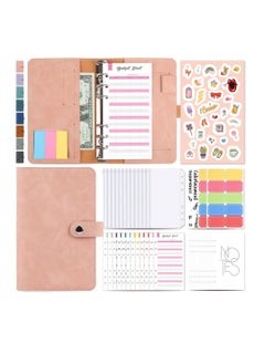 اشتري Pink PU Leather A6 Budget Binder Notebook Cash Envelope Organizer System With 44 Pieces Accessories في الامارات