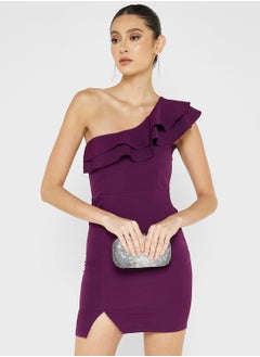 Buy One Shouldered Ruffle Detail Bodycon Dress in Saudi Arabia