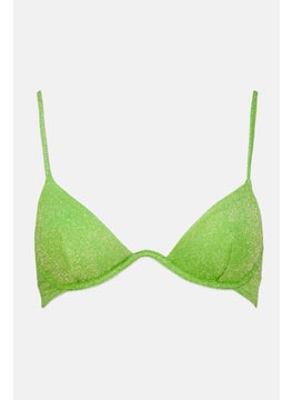 Buy Women Textured Non Padded Bikini Top, Green in UAE