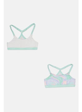 Buy Kids Girl 2 Pack Tie Dye Print Bralettes, Mint/Lavender/White in UAE