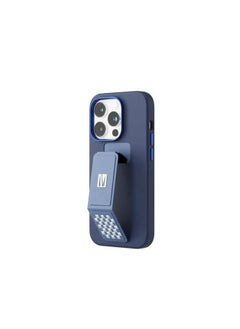 Buy Levelo Morphix Silicone Case with Leather Grip Stand for iPhone 14 Pro - Navy Blue in UAE