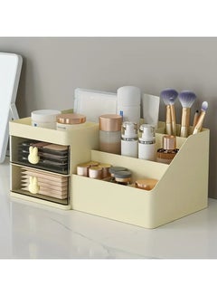 Buy Makeup Organizer With 2 Drawers Large Capacity Countertop Organizer for Vanity Bathroom and Bedroom Desk Cosmetics Organizer for Skin Care Brushes Eyeshadow Lotions Lipsticks Nail Polish - white in UAE