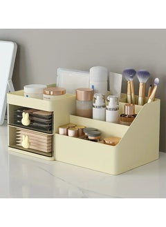 اشتري Makeup Organizer With 2 Drawers Large Capacity Countertop Organizer for Vanity Bathroom and Bedroom Desk Cosmetics Organizer for Skin Care Brushes Eyeshadow Lotions Lipsticks Nail Polish - white في الامارات