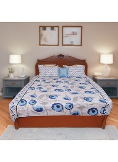 اشتري Status Contract Envogue Cotton Feel Double Bedsheet with 2 Pillow Covers for Bed Room, Home, Hotel-120 GSM (White Blue Flowers) في الامارات