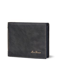 Buy Classic Men's Leather Bifold Short Wallet Card Holder Certificate Money Bag for Business Commute Black in Saudi Arabia