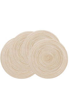 Buy Round Braided Placemats for Dining Table Diameter 15 inch, Woven Heat Resistant Anti-Slid Cotton Washable Kitchen Table Mats (Beige，Set of 4) in UAE
