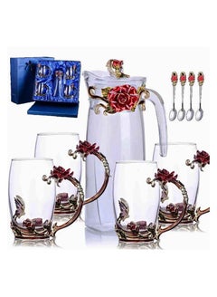 Buy Handmade Creative waterJug set 1300ml Enamel coloured water Jug with cup and Spoon-crystal gift coffee jug-tea jug set with Fancy butterfly and Flower Glass, Gift for Women Mom Wife Tea Party (Red) in UAE