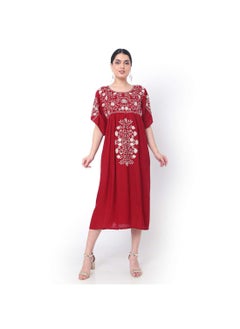 اشتري SHORT RED EMBROIDERED ELEGANT CASUAL WEAR ARABIC JALABIYA DRESS في الامارات