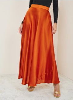 Buy High Rise Satin Flared Maxi Skirt in Saudi Arabia