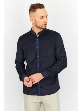 Buy Men Fitted Textured Long Sleeves Casual Shirt, Navy in UAE