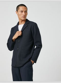 Buy Basic Textured Jacket Wide Neck Buttoned Pocket Detailed in UAE