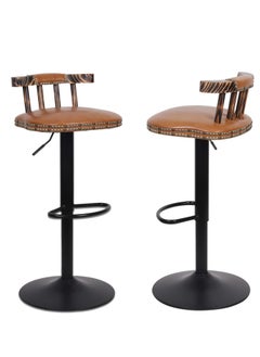 اشتري Bar Stool Set of 2 Bar Chairs for Ktchen Bar Stool Chair Height Adjustable High Chairs Counter Stool Barstool with Back Footrest PU Leather Cover for Home Office Kitchen Light Brown في السعودية