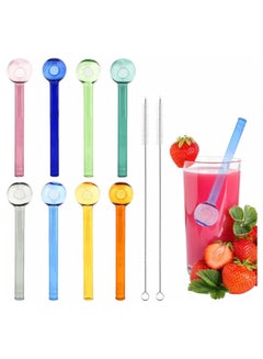 Hosuly 100 Pcs Reusable Glass Straws Bulk 8" X 8 Mm Bent Curved Glass Straw With Cleaning Brushes Drinking Travel Straw Drinking For Smoothies
